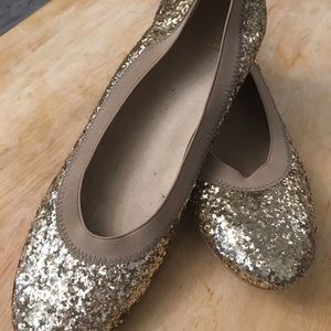 Stuart Weitzman gold glitter ballet slipper NWOT